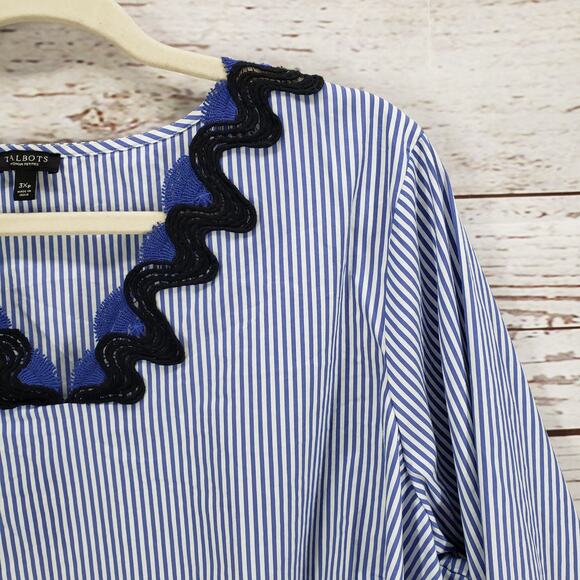 Talbots Women's Blue Striped Bell Sleeve Cotton Blend Top Size 3XP - Picture 7 of 13